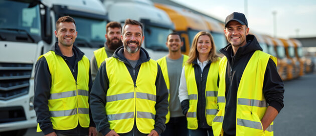 TMC team in safety vests in front of the fleet